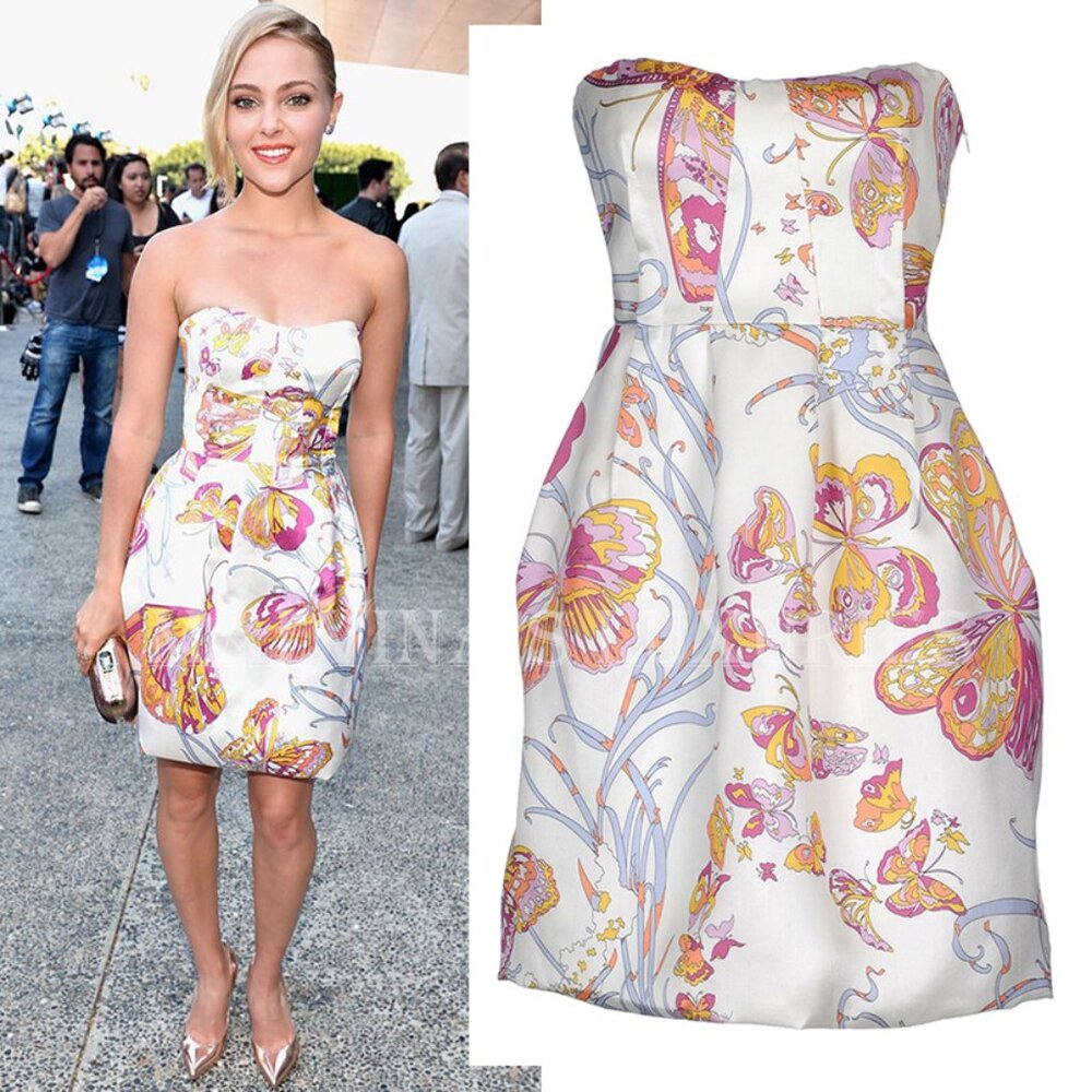 EMILIO PUCCI DRESS BUSTIER STRAPLESS MIKADO BUTTERFLY SILK  sz IT 40 US 4